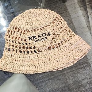 Prada Cream Crochet Hat with Classic Bucket Design